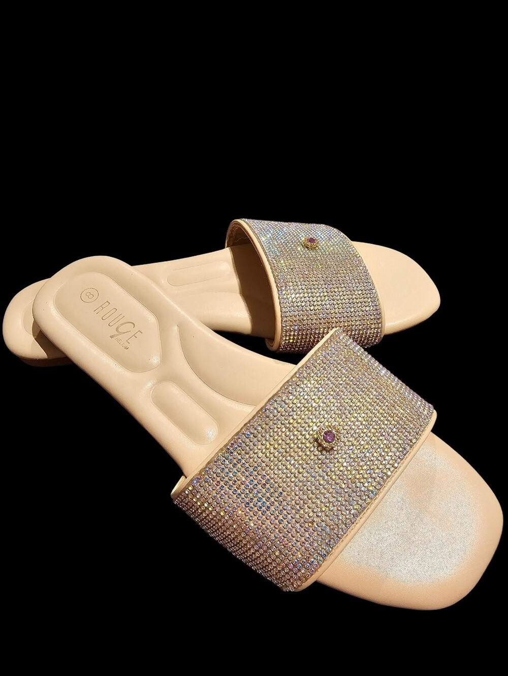 Nude Crystal Slide Sandals By Helium